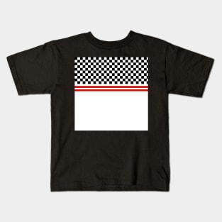 Black and White Racer Stripe Checkerboard Kids T-Shirt